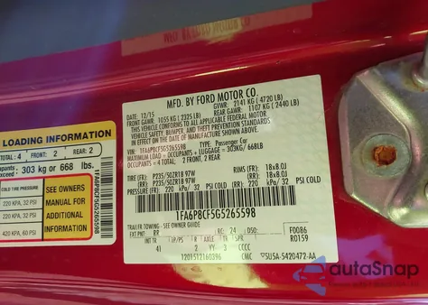 2016 Ford Mustang Gt Premium из США, поврежденный, VIN 1FA6P8CF5G5265598